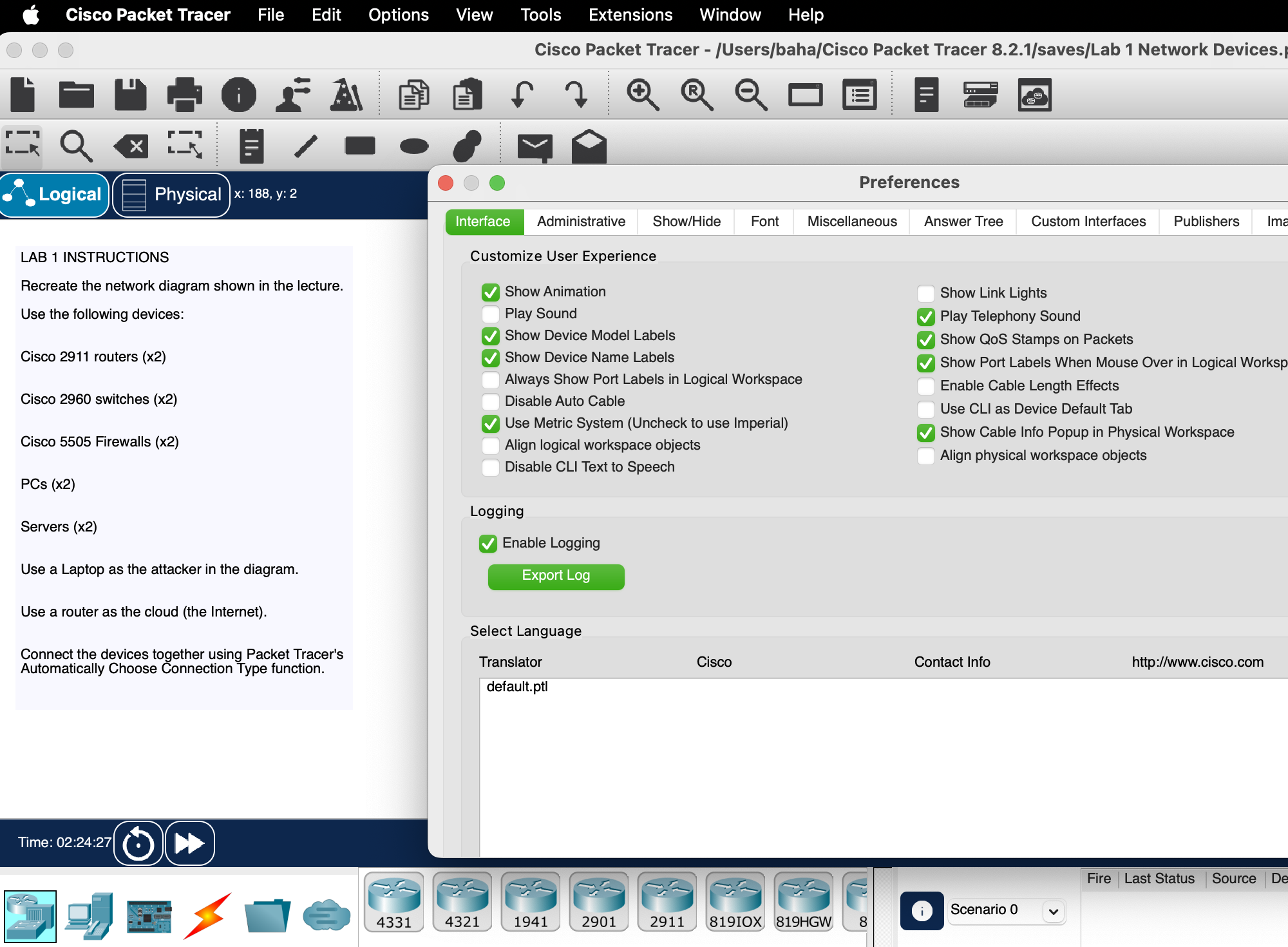 Packet Tracer Preferences